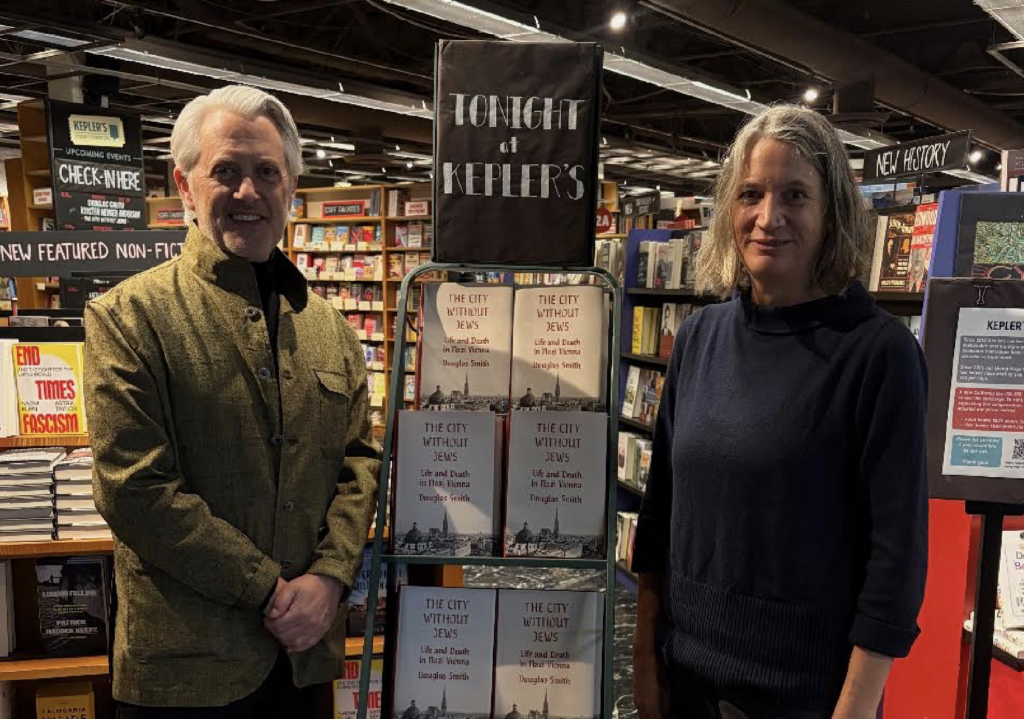 Historian Douglas Smith and Kirsten Menger-Anderson at Kepler's books.