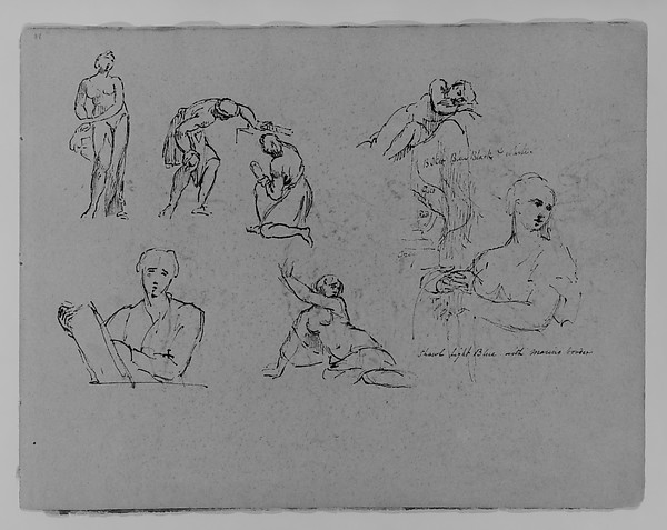 Various Figure Sketches, Including Two Battling Equestrains, Two Wrestlers, Thomas Sully